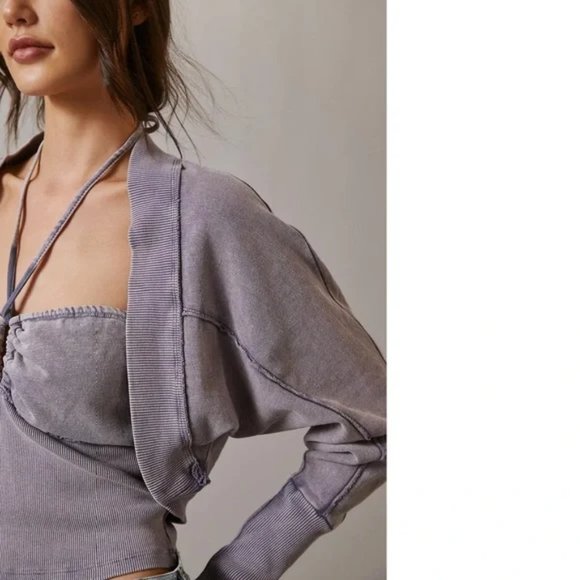 size small or medium Pilcro Cropped Cotton Shrug grayish-lavender - Picture 8 of 8